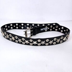 Vintage Hot Topic Black Genuine Leather Star Studded Grommet Belt Sz 34 90s y2k